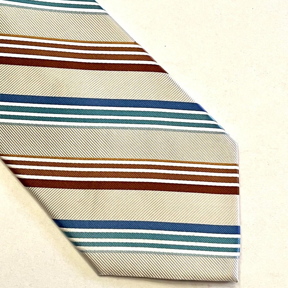 Claiborne Silk Tie Cream Brown Blue NWT